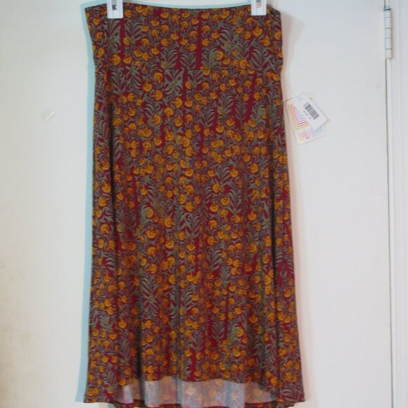 COPY - 2/$15 LuLaRoe Azure Skirt Medium NWT$45 Red Green Gold Floral High Low - Picture 1 of 4